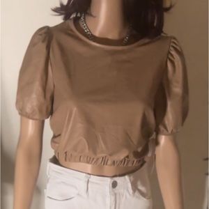 Large Tan Faux Leather crop top
